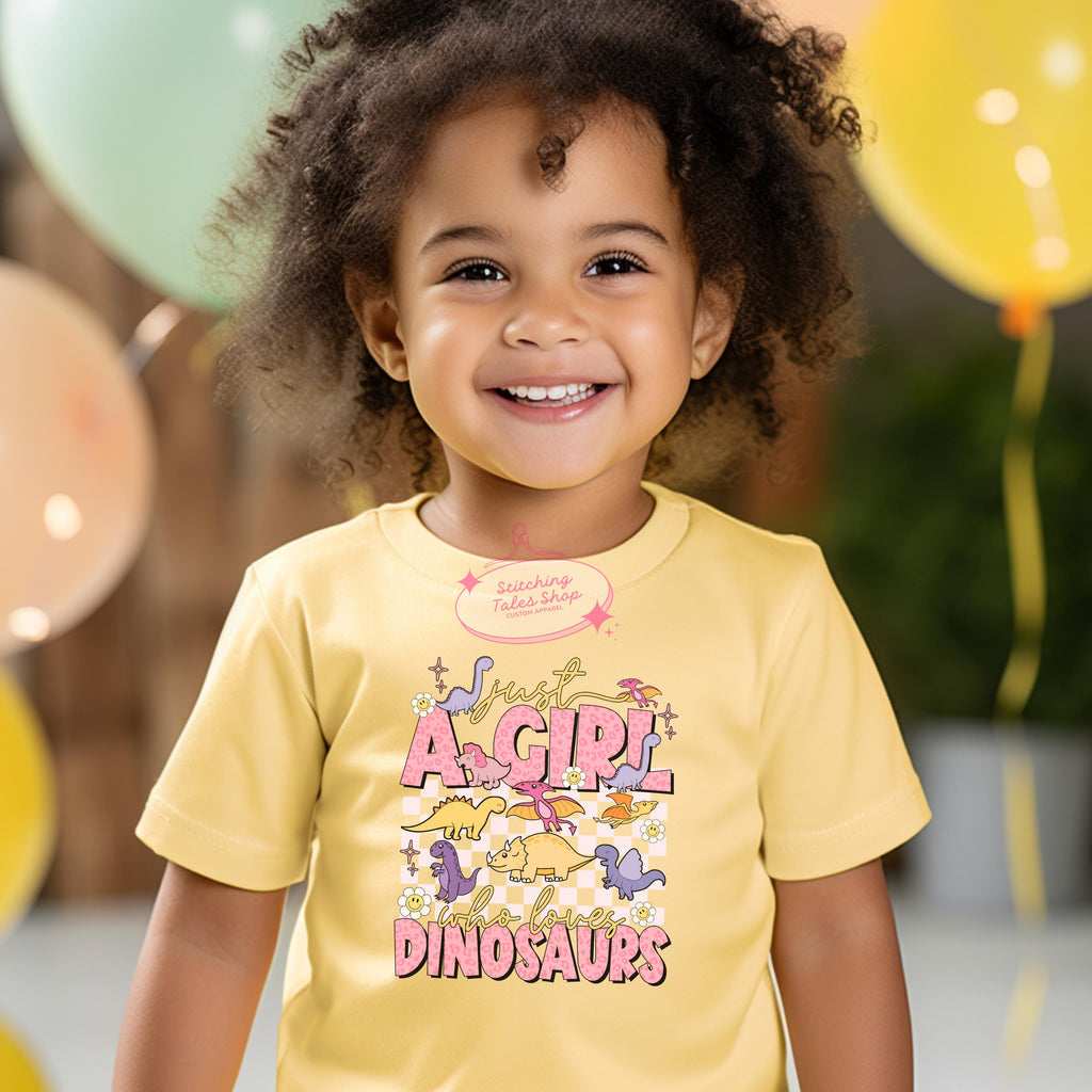 Dinosaur Toddler Shirt, Retro Dino Tee, Girl's Bella Canvas Top