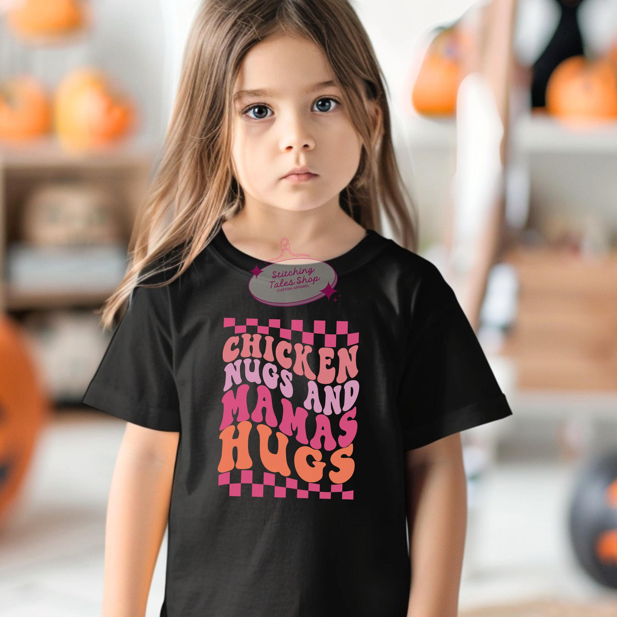 Chicken Nugs Mama's Hugs Toddler Tee, Retro Groovy Kids Shirt