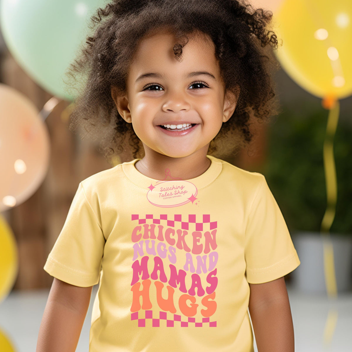 Chicken Nugs Mama's Hugs Toddler Tee, Retro Groovy Kids Shirt