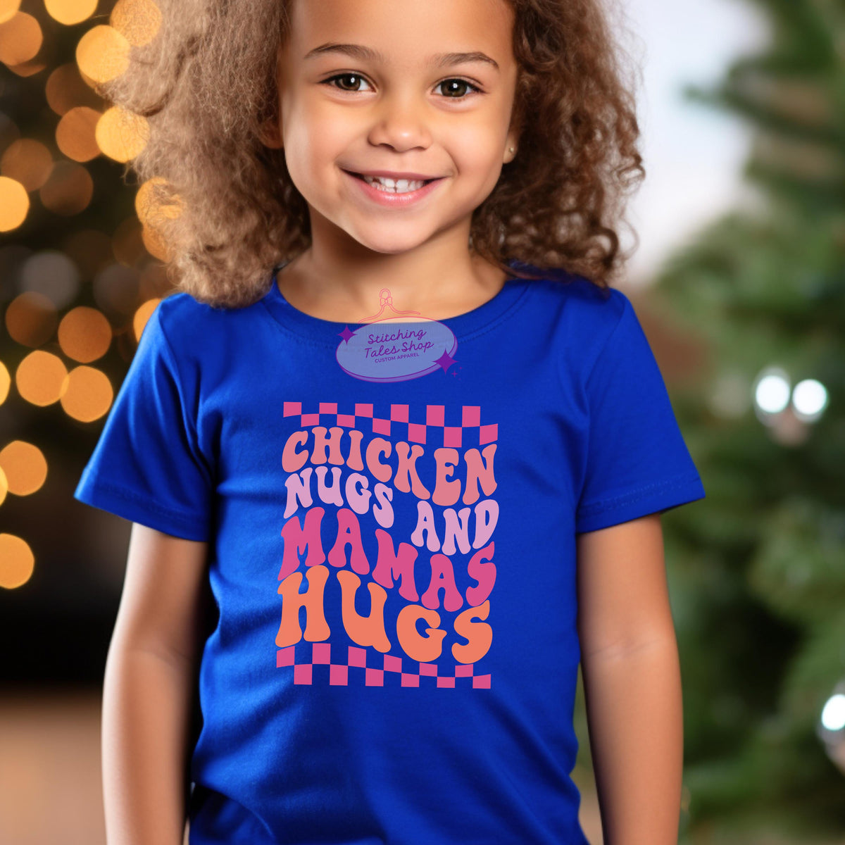 Chicken Nugs Mama's Hugs Toddler Tee, Retro Groovy Kids Shirt