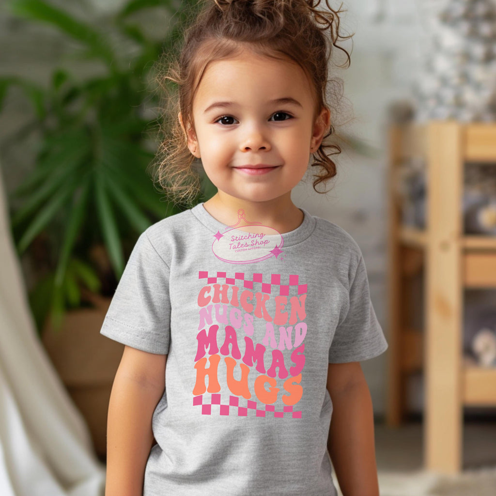 Chicken Nugs Mama's Hugs Toddler Tee, Retro Groovy Kids Shirt