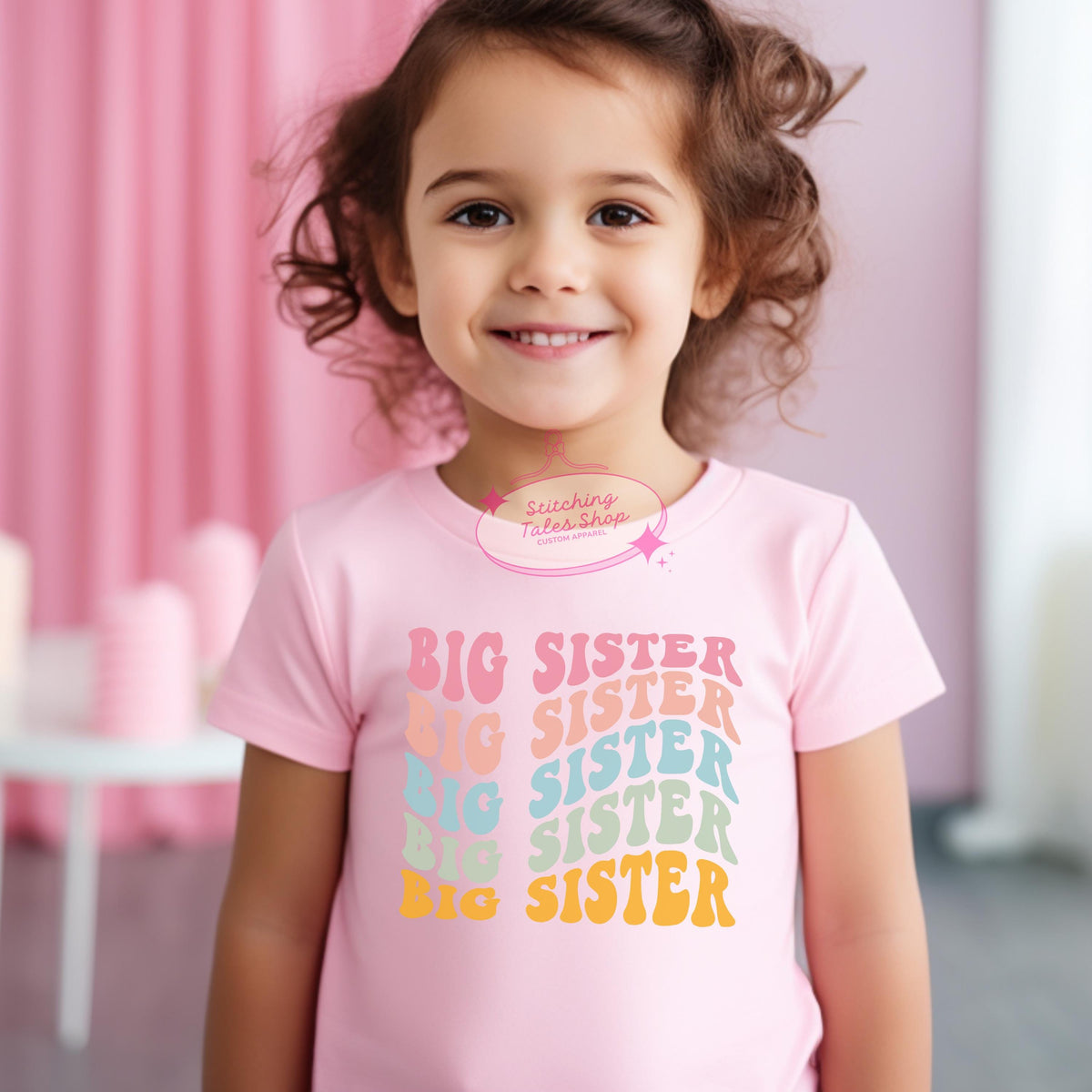 Retro Rainbow Big Sister Toddler Shirt, Groovy Pastel Tee