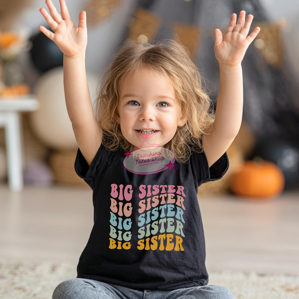 Retro Rainbow Big Sister Toddler Shirt, Groovy Pastel Tee