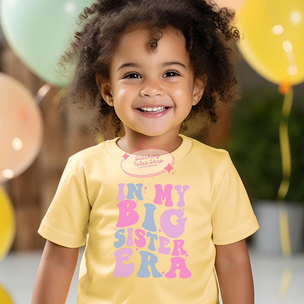 Big Sister Era Toddler Tee, Retro Pastel Shirt, Sibling Announcement