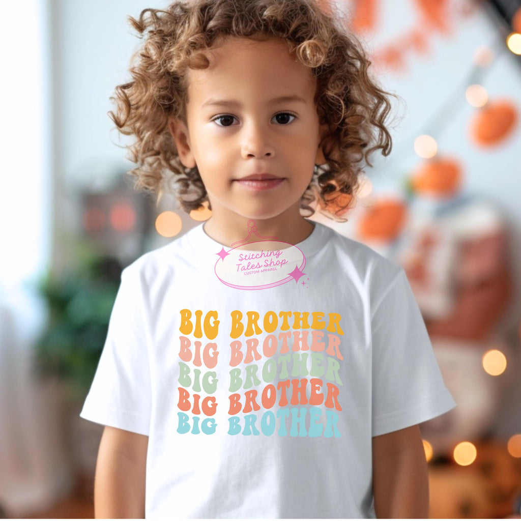 Big Brother Toddler Shirt, Retro Rainbow Kids Tee, Cute Groovy Pastel Boys Top, Sibling Announcement Shirt, Bella Canvas 3001T