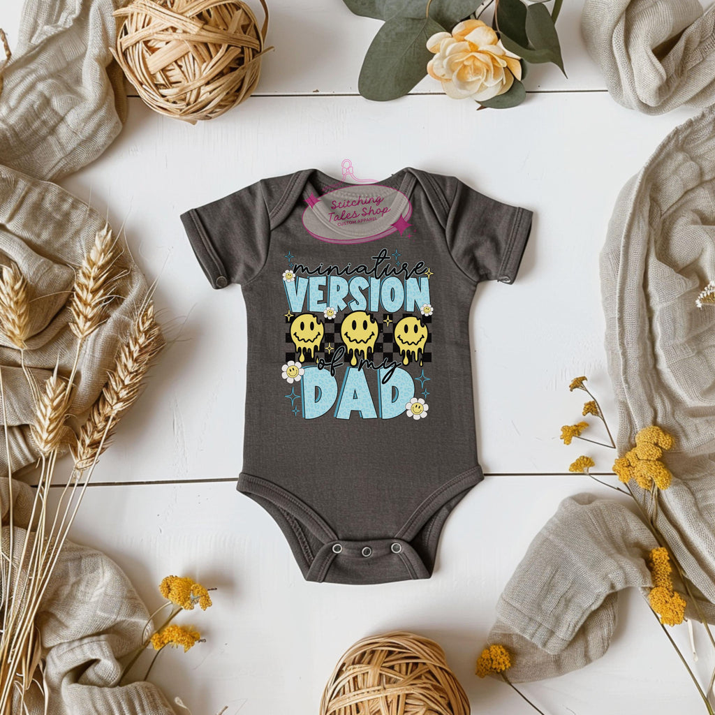 Miniature Dad Bodysuit, Retro Smiley Face Baby Outfit, Father's Day Gift