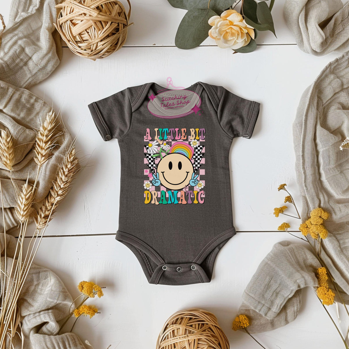 Retro Smiley Face Baby Onesie, Groovy Infant Bodysuit