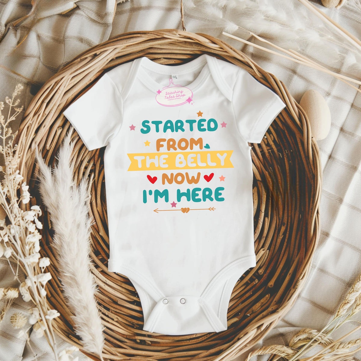 Started From The Belly Onesie, Funny Newborn Outfit, Baby Shower Gift