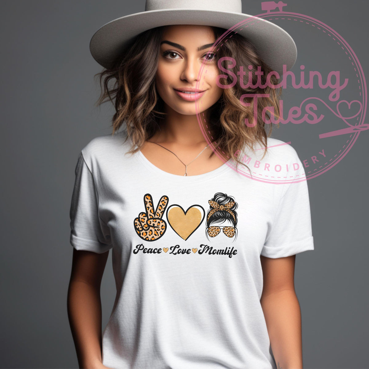 Peace Love Momlife Shirt, Leopard Print Mom Tee, Gildan 64000