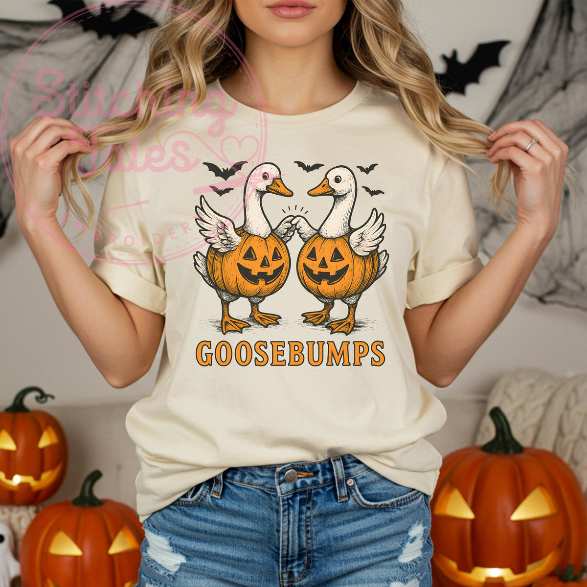Goosebumps Halloween Tee, Comfort Colors Pumpkin Geese Shirt