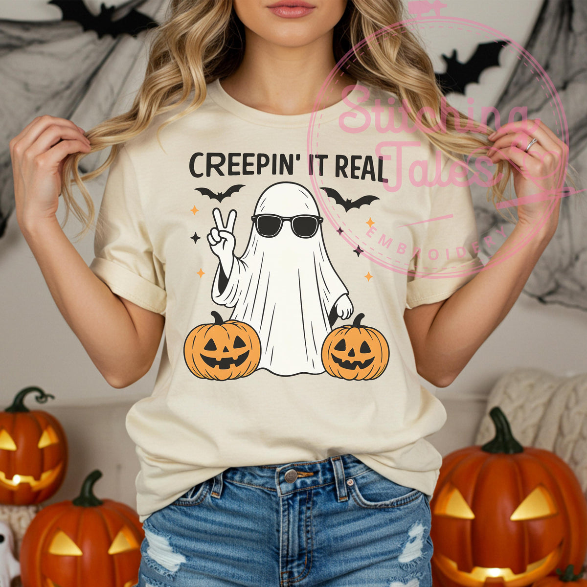 Creepin' It Real Ghost Tee, Comfort Colors Halloween Shirt