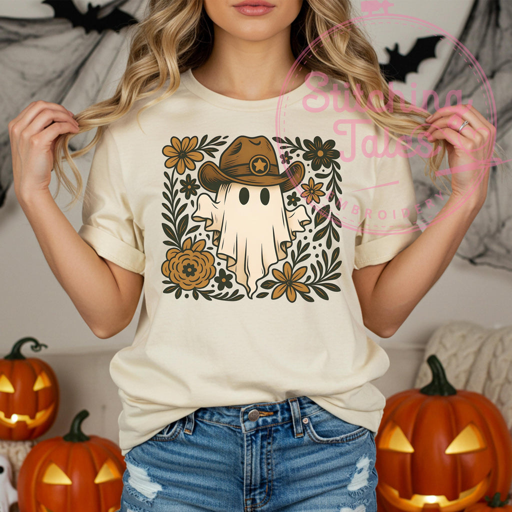Cowboy Ghost Comfort Colors Tee, Spooky Western Halloween Shirt