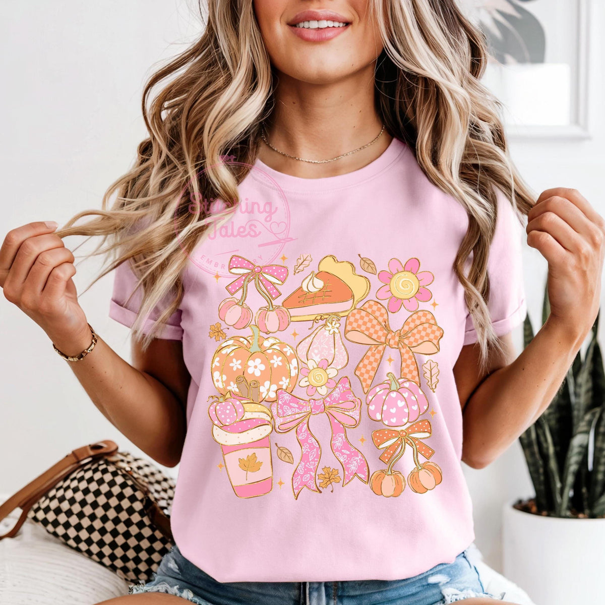 Coquette Fall T-Shirt, Girly Pumpkin Bows, Comfort Colors Tee