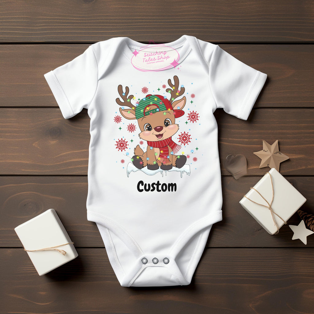 Personalized Reindeer Christmas Onesie, Baby's First Christmas