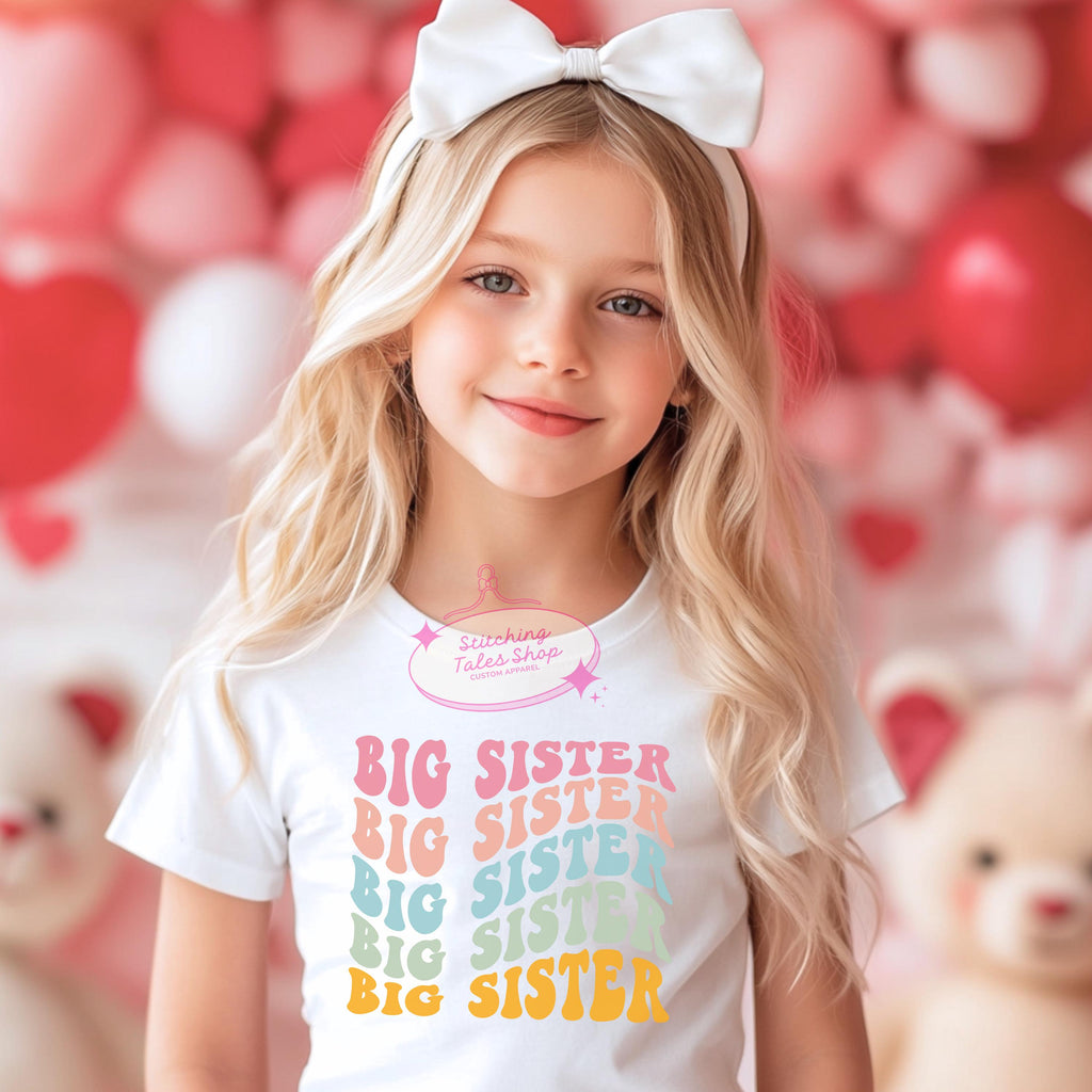 Retro Rainbow Big Sister Toddler Shirt, Groovy Pastel Tee