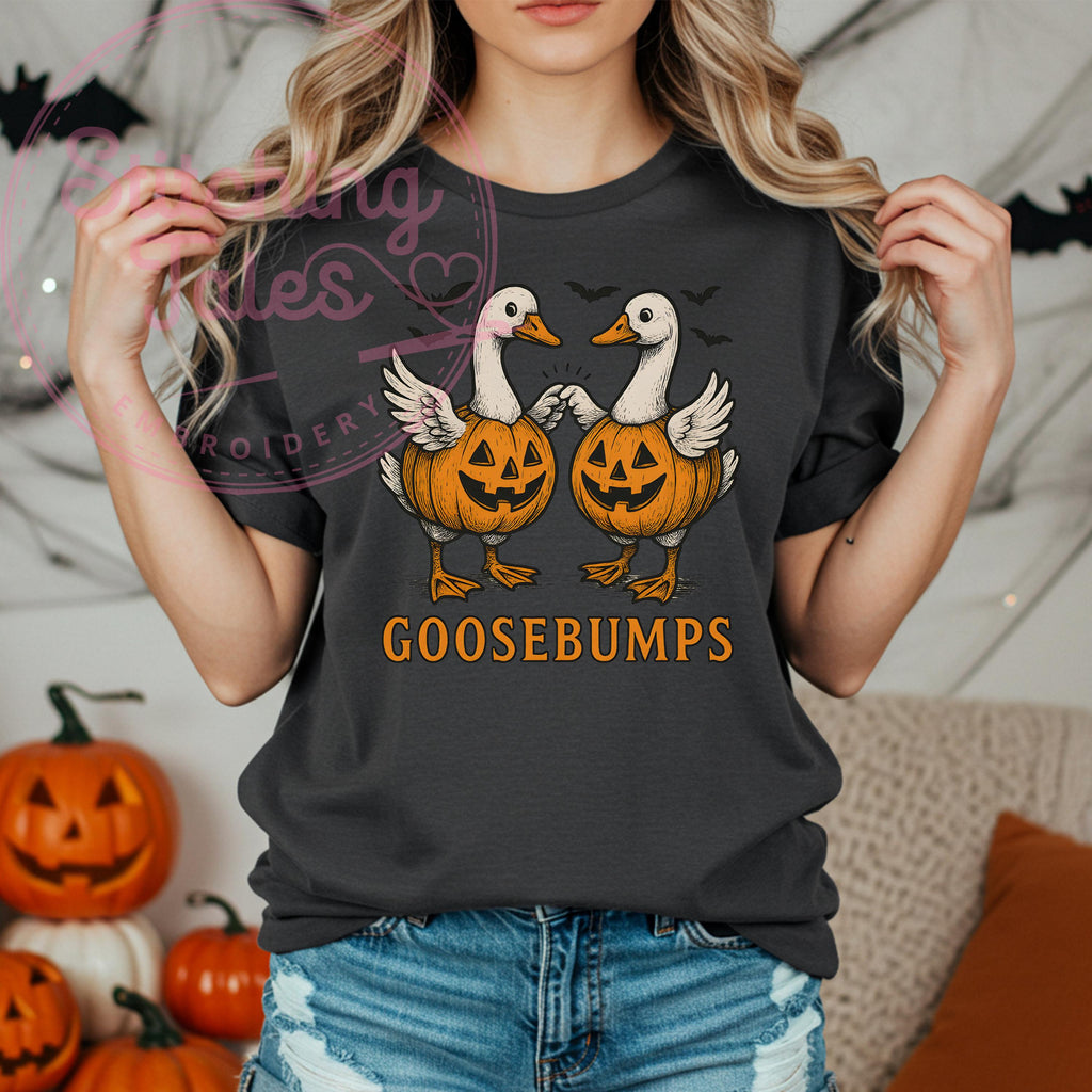 Goosebumps Halloween Tee, Comfort Colors Pumpkin Geese Shirt