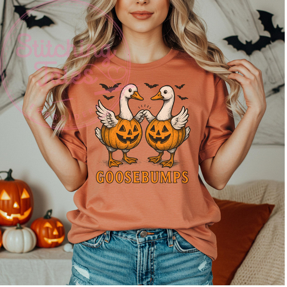 Goosebumps Halloween Tee, Comfort Colors Pumpkin Geese Shirt