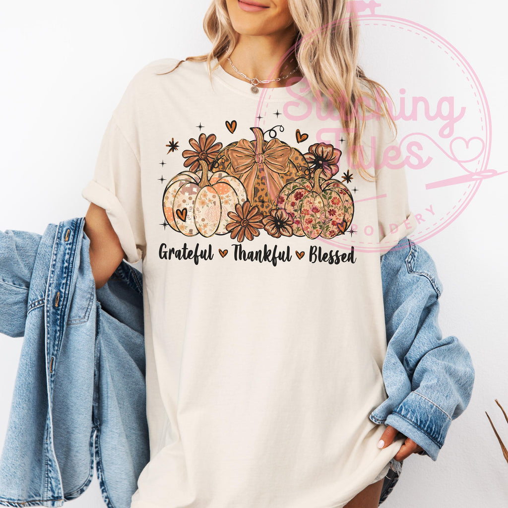 Grateful Thankful Blessed Shirt, Comfort Colors Fall Tee