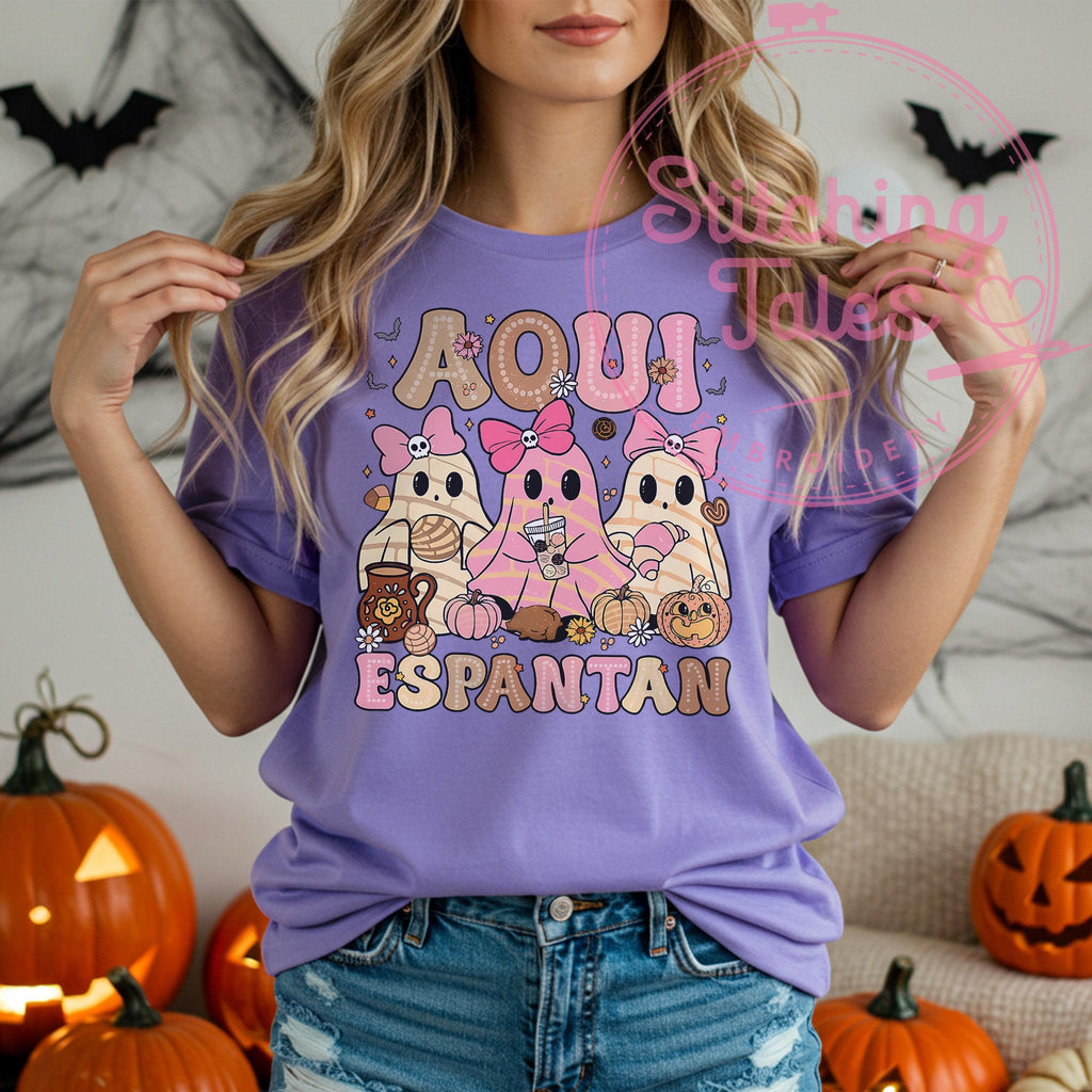 Aquí Espantan Ghost Tee, Funny Latina Halloween Shirt