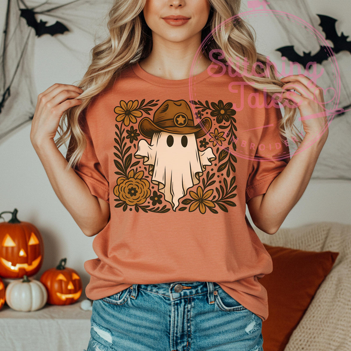Cowboy Ghost Comfort Colors Tee, Spooky Western Halloween Shirt