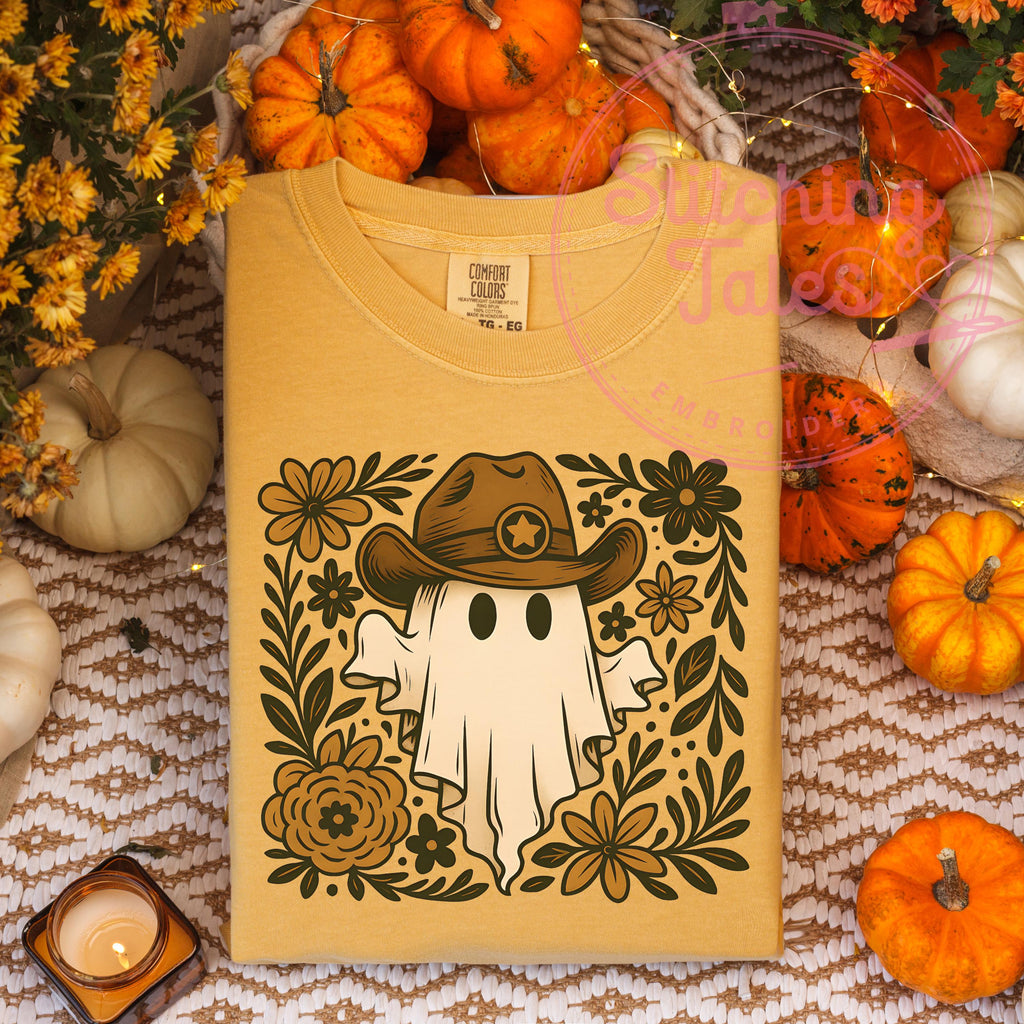 Cowboy Ghost Comfort Colors Tee, Spooky Western Halloween Shirt