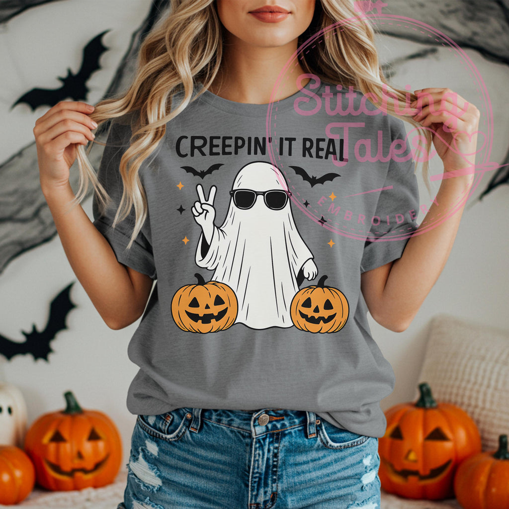 Creepin' It Real Ghost Tee, Comfort Colors Halloween Shirt