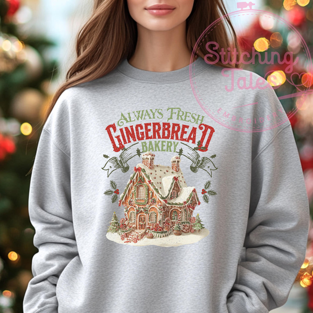 Gingerbread Bakery Christmas Sweatshirt, Vintage Holiday Pullover