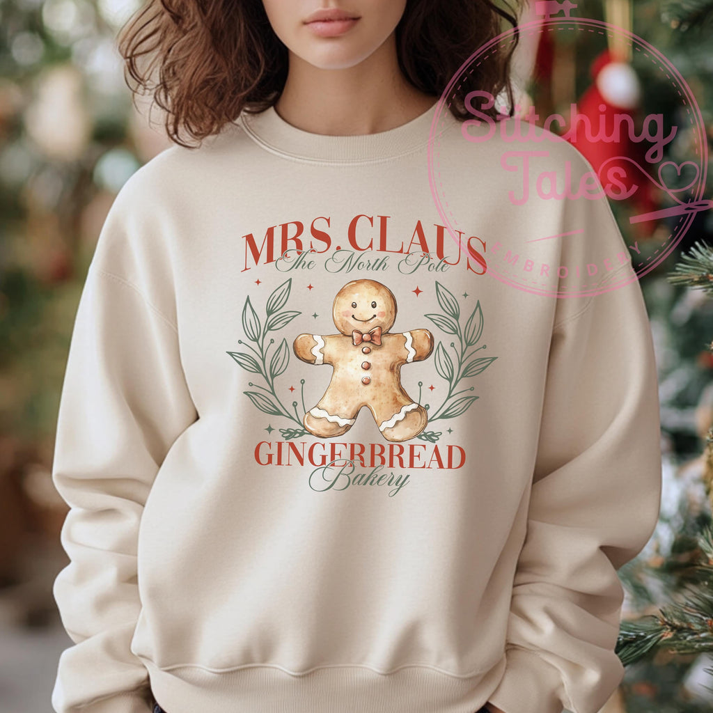 Mrs. Claus Gingerbread Bakery Sweatshirt, Vintage Christmas Crewneck