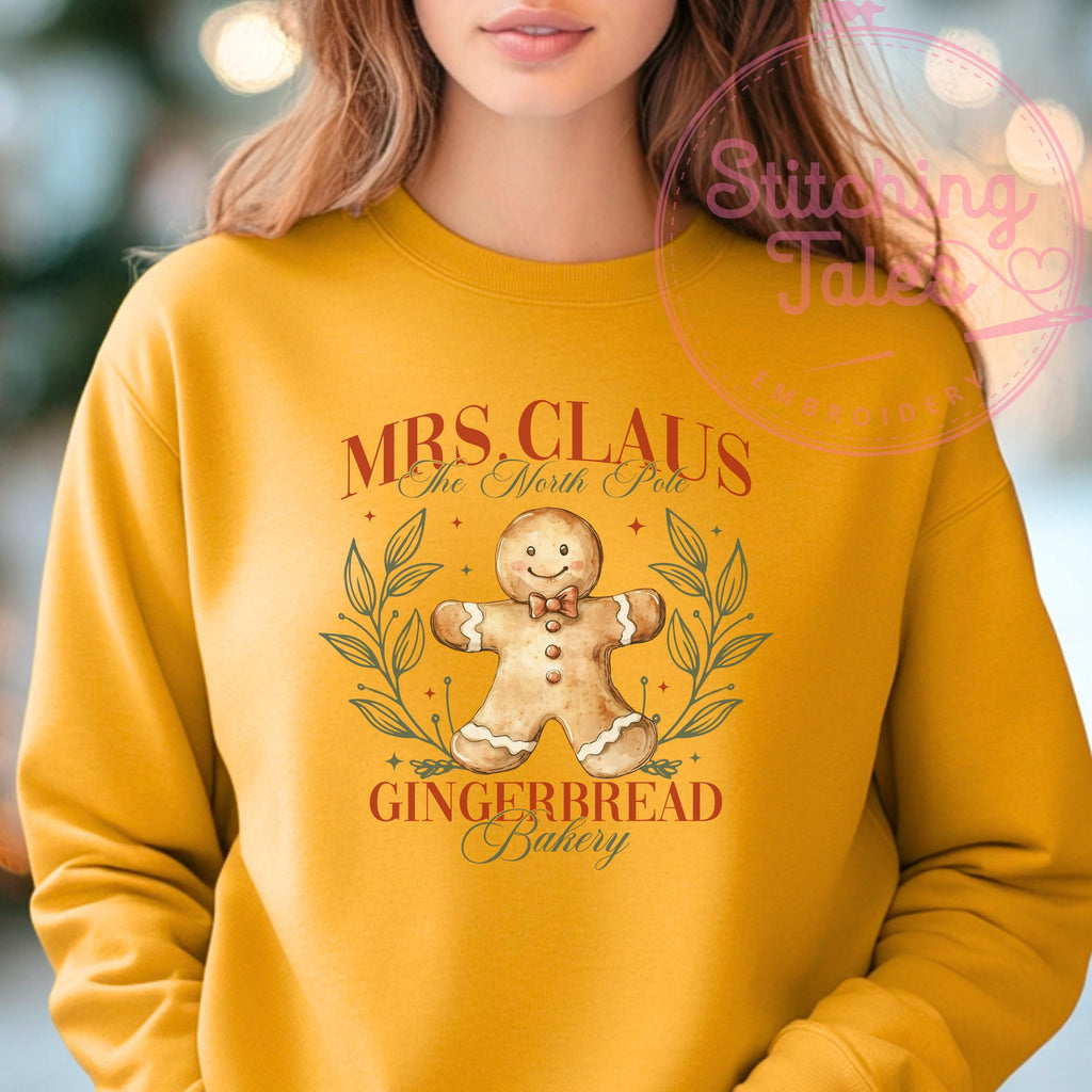 Mrs. Claus Gingerbread Bakery Sweatshirt, Vintage Christmas Crewneck