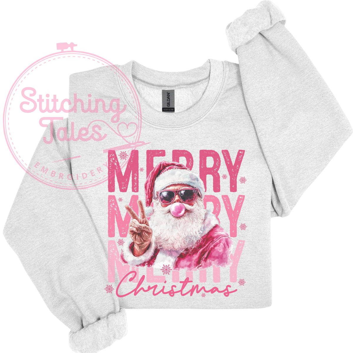 Pink Santa Christmas Sweatshirt, Retro Xmas Pullover, Gildan