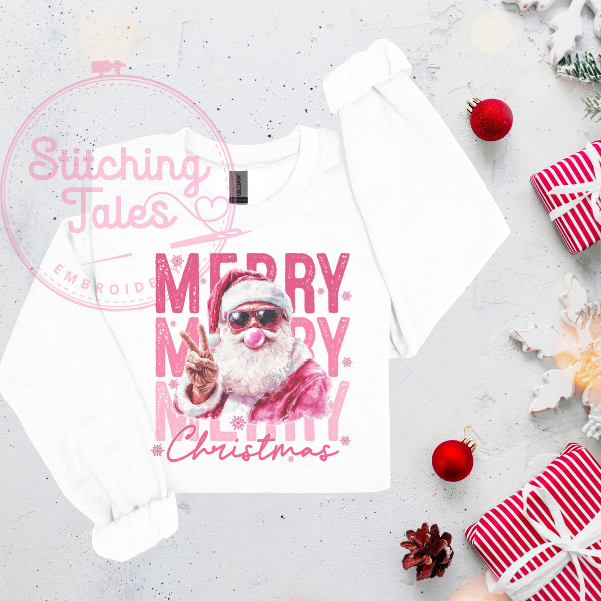 Pink Santa Christmas Sweatshirt, Retro Xmas Pullover, Gildan