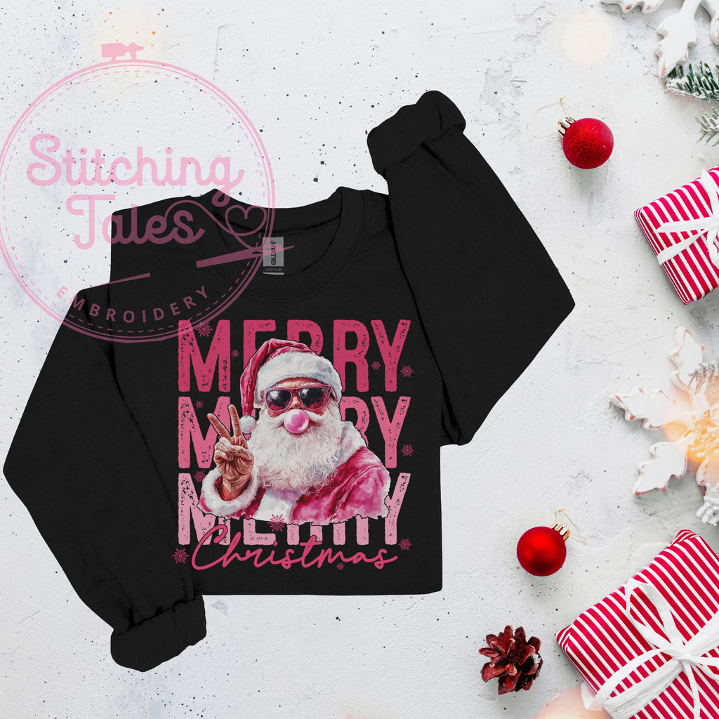 Pink Santa Christmas Sweatshirt, Retro Xmas Pullover, Gildan