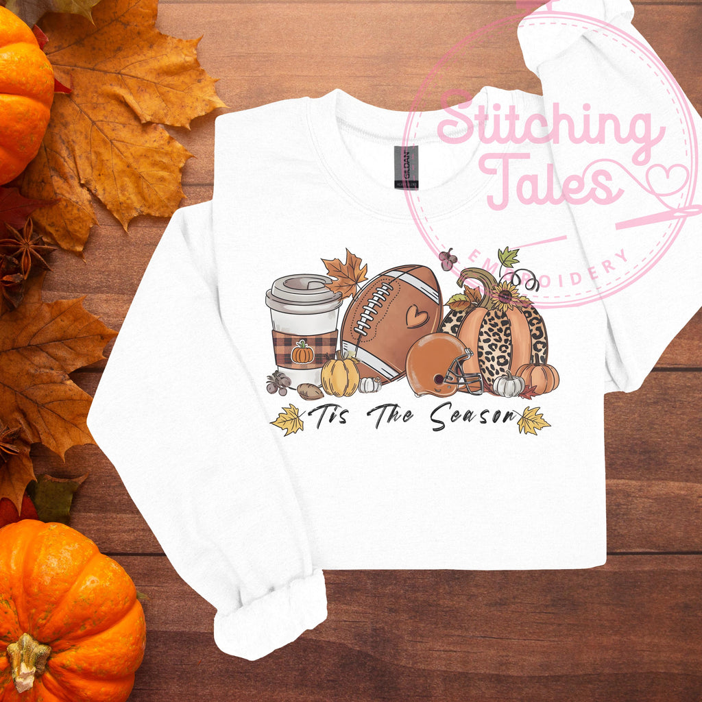 Fall Football Sweatshirt, Leopard Pumpkin, Coffee Latte Crewneck