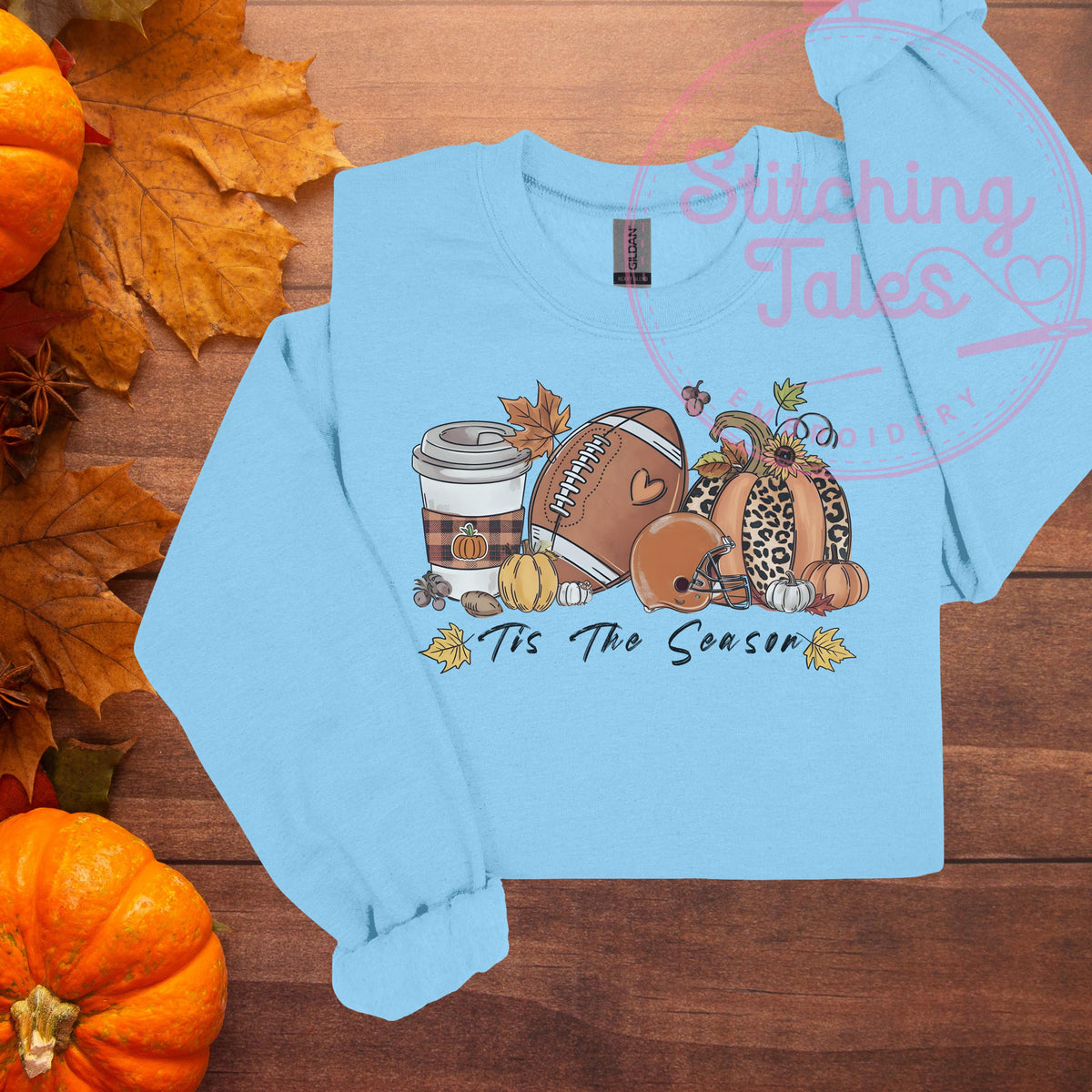 Fall Football Sweatshirt, Leopard Pumpkin, Coffee Latte Crewneck