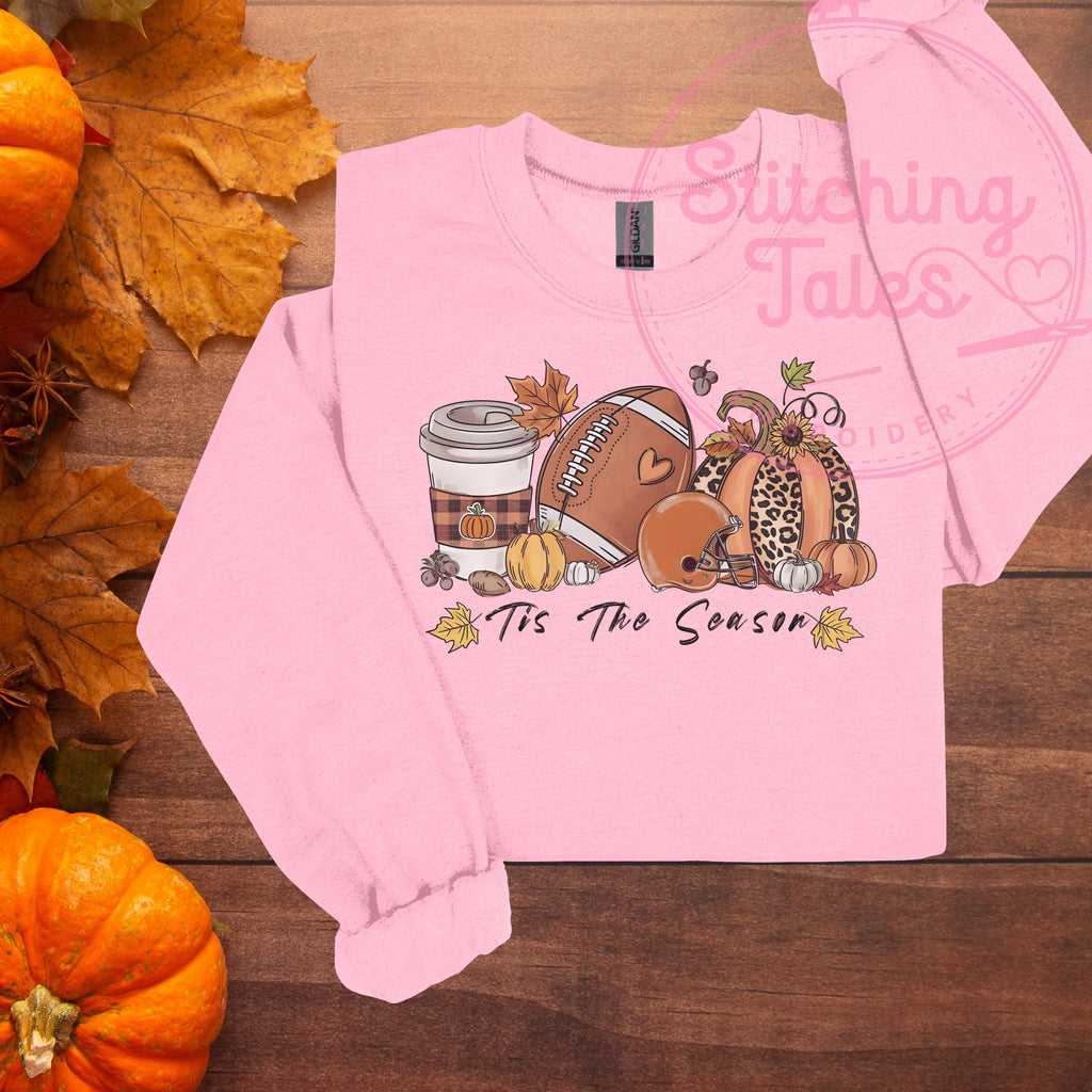Fall Football Sweatshirt, Leopard Pumpkin, Coffee Latte Crewneck