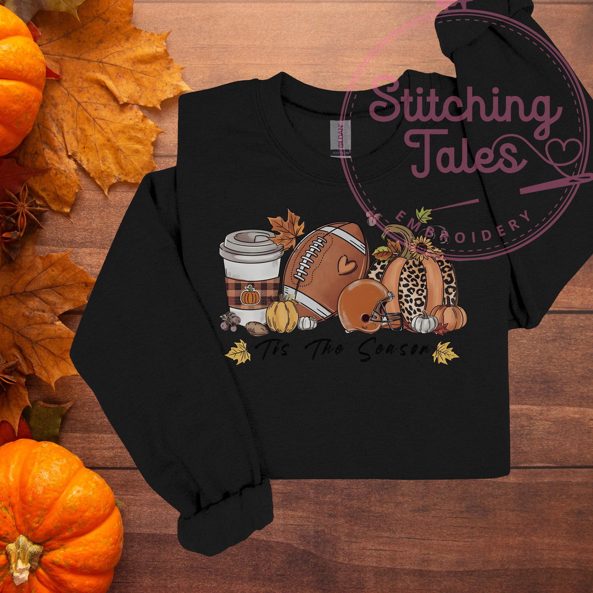 Fall Football Sweatshirt, Leopard Pumpkin, Coffee Latte Crewneck