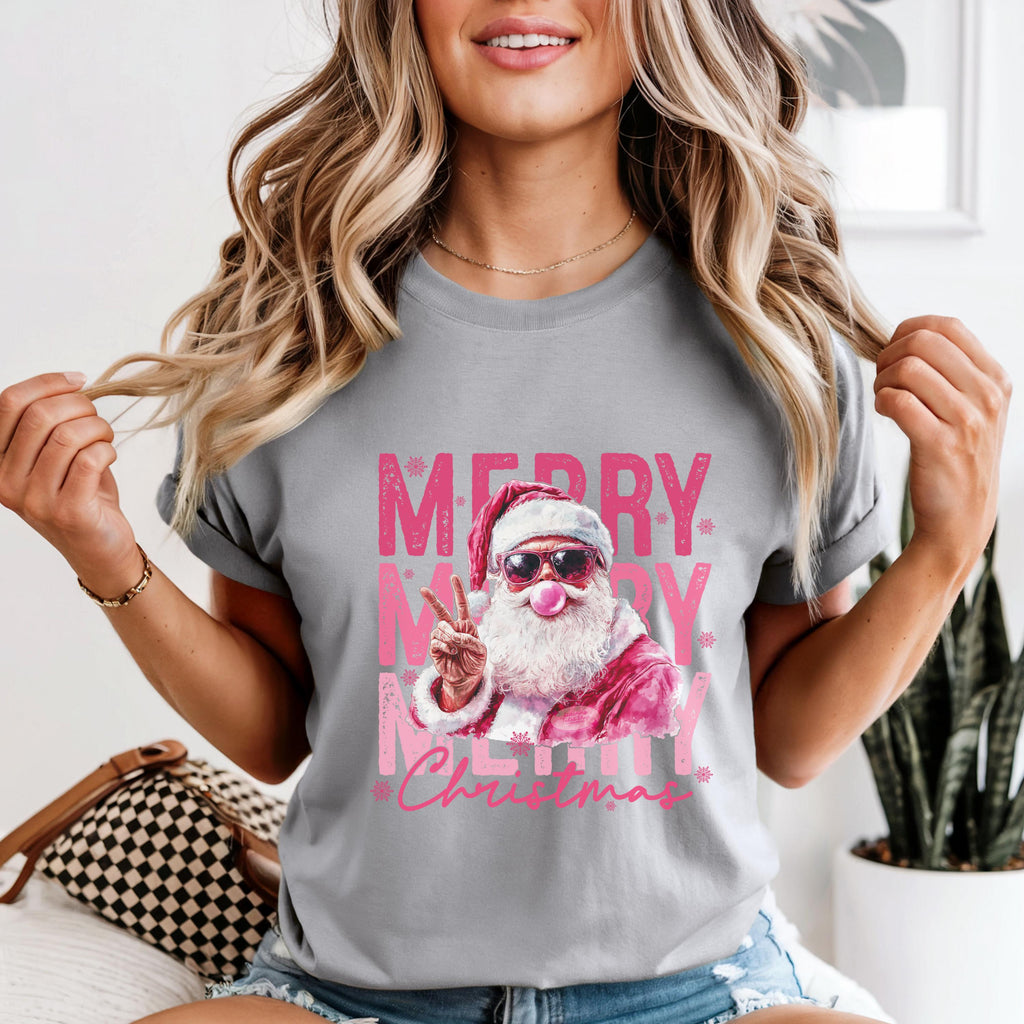 Pink Santa Christmas Sweatshirt, Retro Xmas Pullover, Gildan