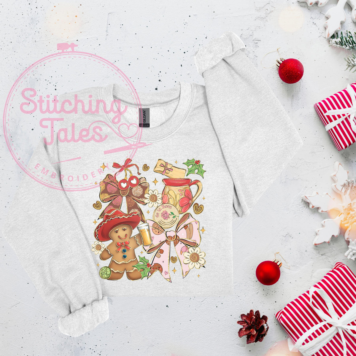 Feliz Navidad Sweatshirt, Gingerbread Cowboy, Latino Christmas