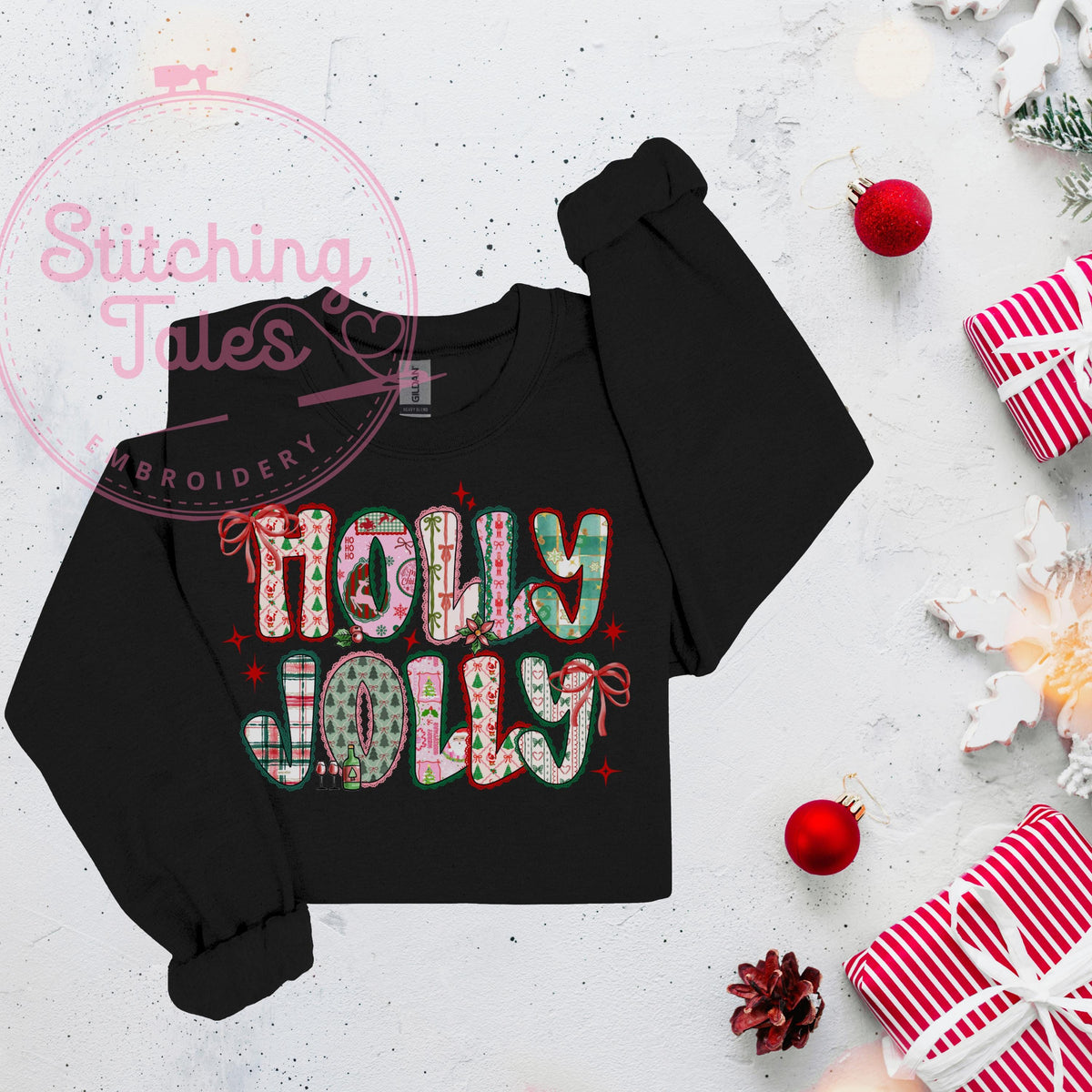 Holly Jolly Christmas Sweatshirt, Pink Festive Crewneck