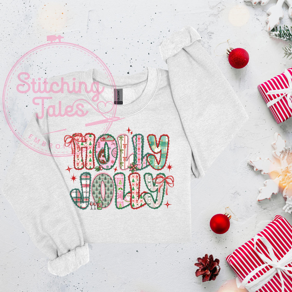 Holly Jolly Christmas Sweatshirt, Pink Festive Crewneck