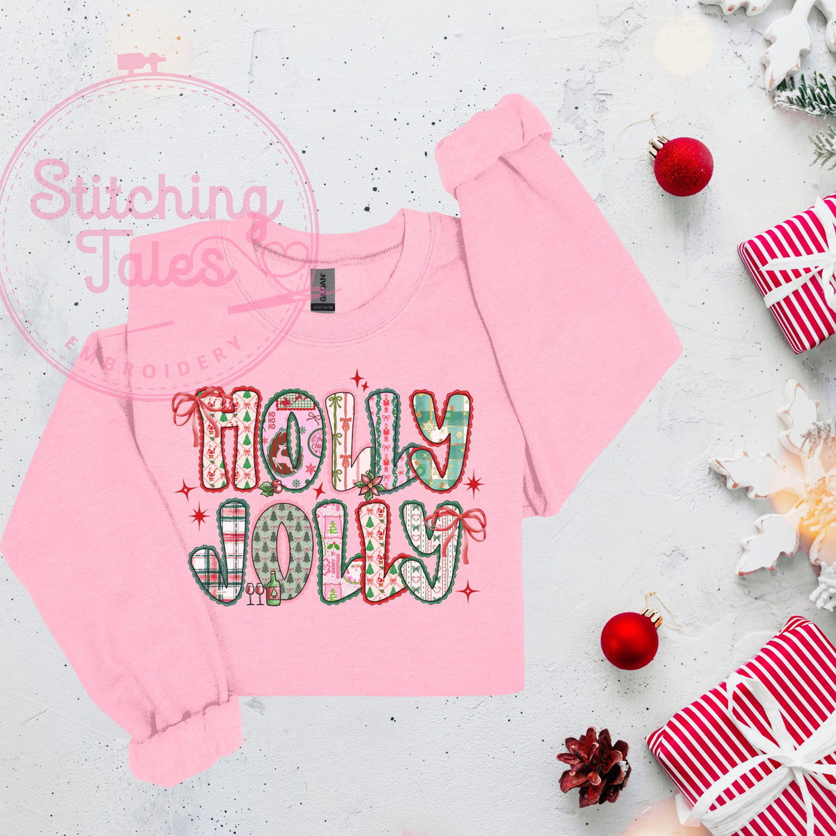 Holly Jolly Christmas Sweatshirt, Pink Festive Crewneck