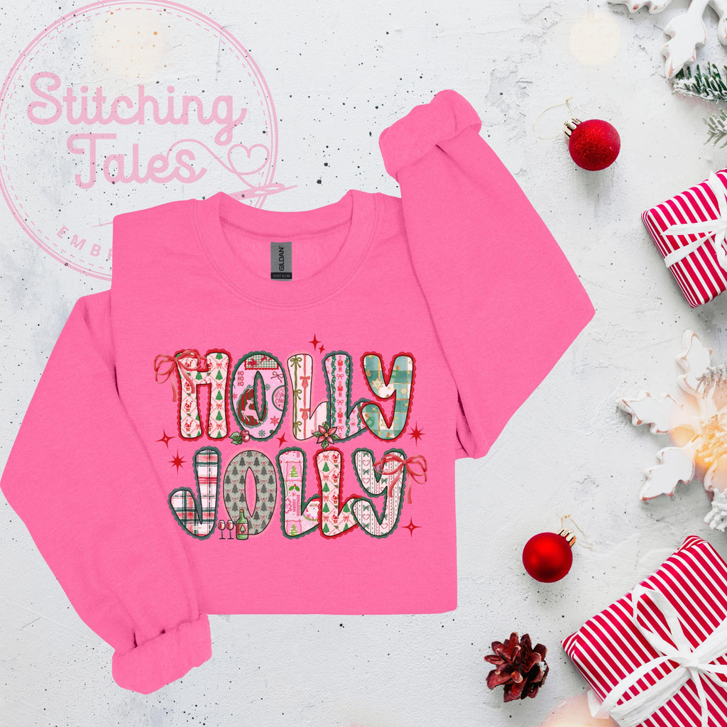 Holly Jolly Christmas Sweatshirt, Pink Festive Crewneck