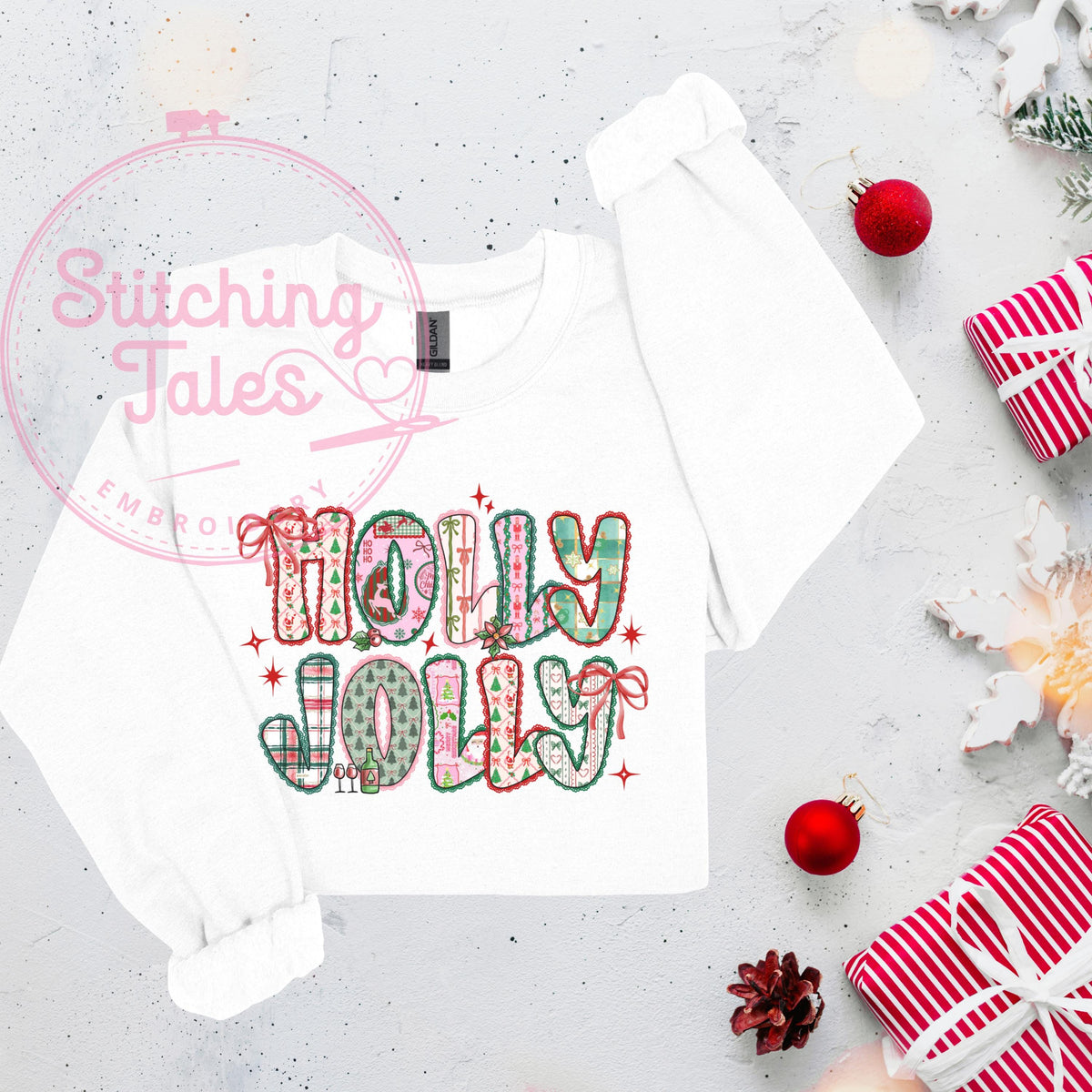 Holly Jolly Christmas Sweatshirt, Pink Festive Crewneck