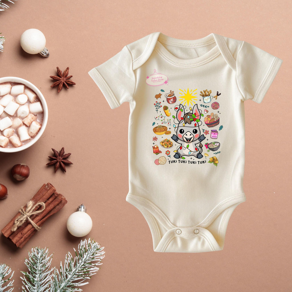 Christmas Donkey Baby Onesie, Holiday Outfit, Festive Bodysuit