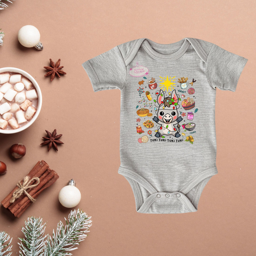 Christmas Donkey Baby Onesie, Holiday Outfit, Festive Bodysuit