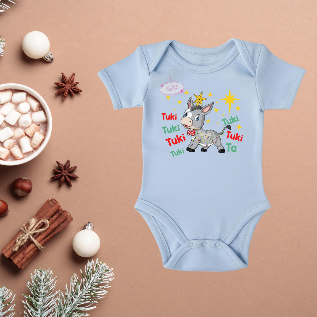 Tuki Tuki Christmas Donkey Baby Onesie, Holiday Bodysuit