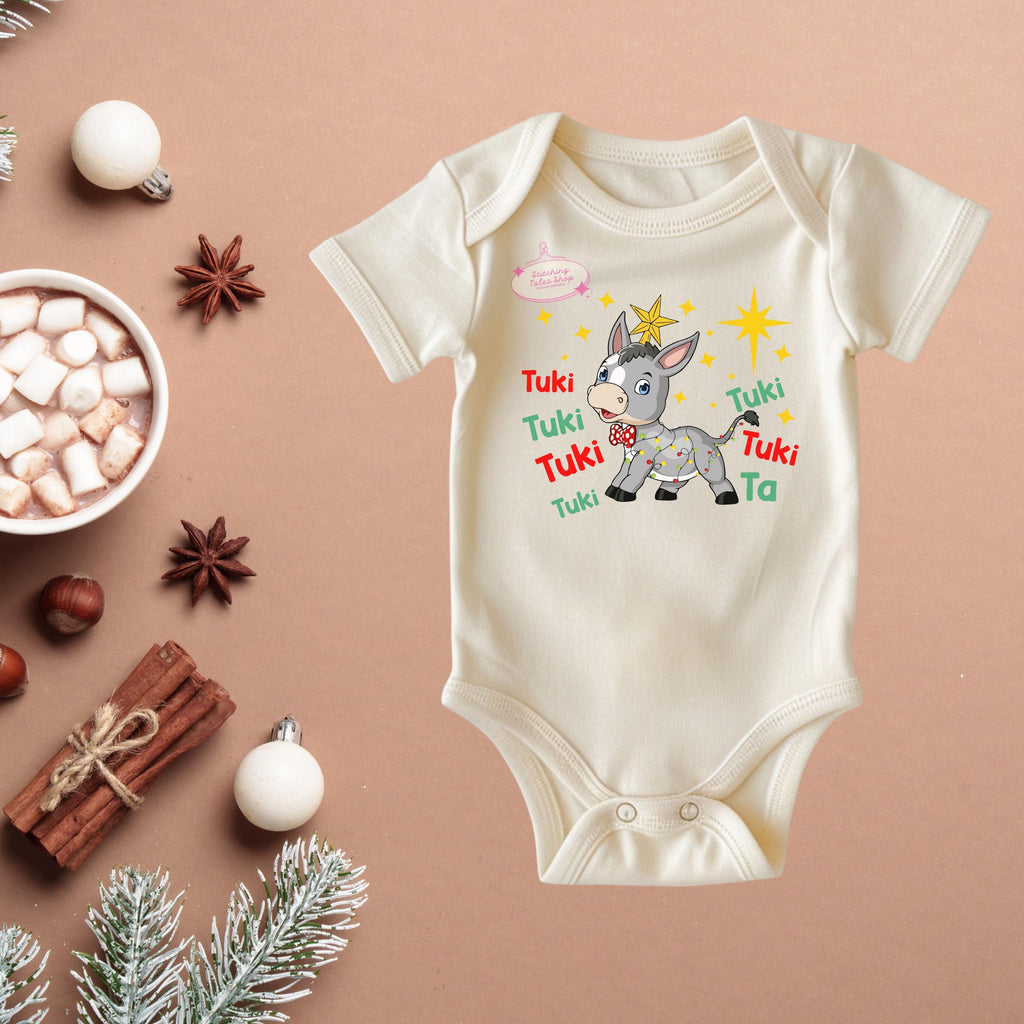 Tuki Tuki Christmas Donkey Baby Onesie, Holiday Bodysuit