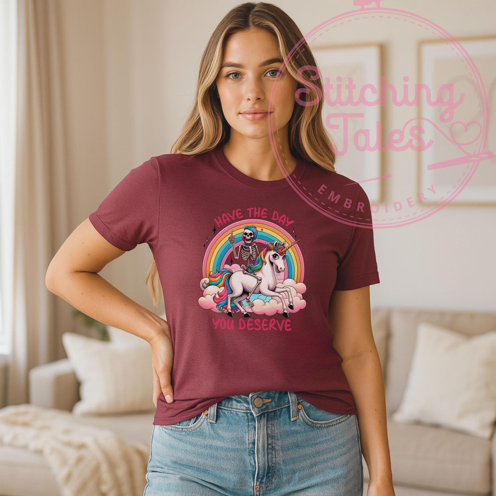 Skeleton Unicorn Rainbow Tee, Sarcastic Dark Humor Shirt