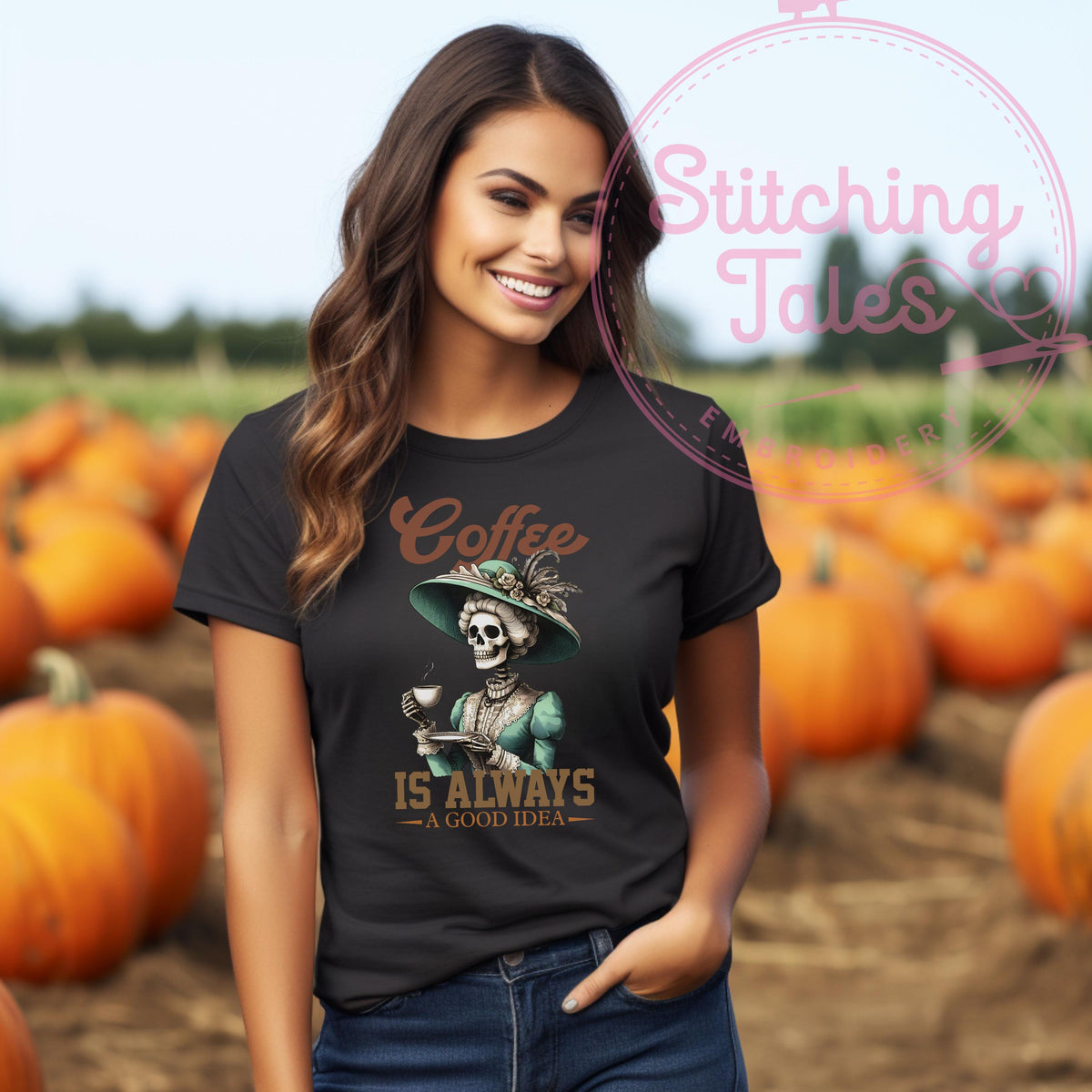 Coffee Skeleton Tee, Gothic Humor, Coffee Lover Shirt