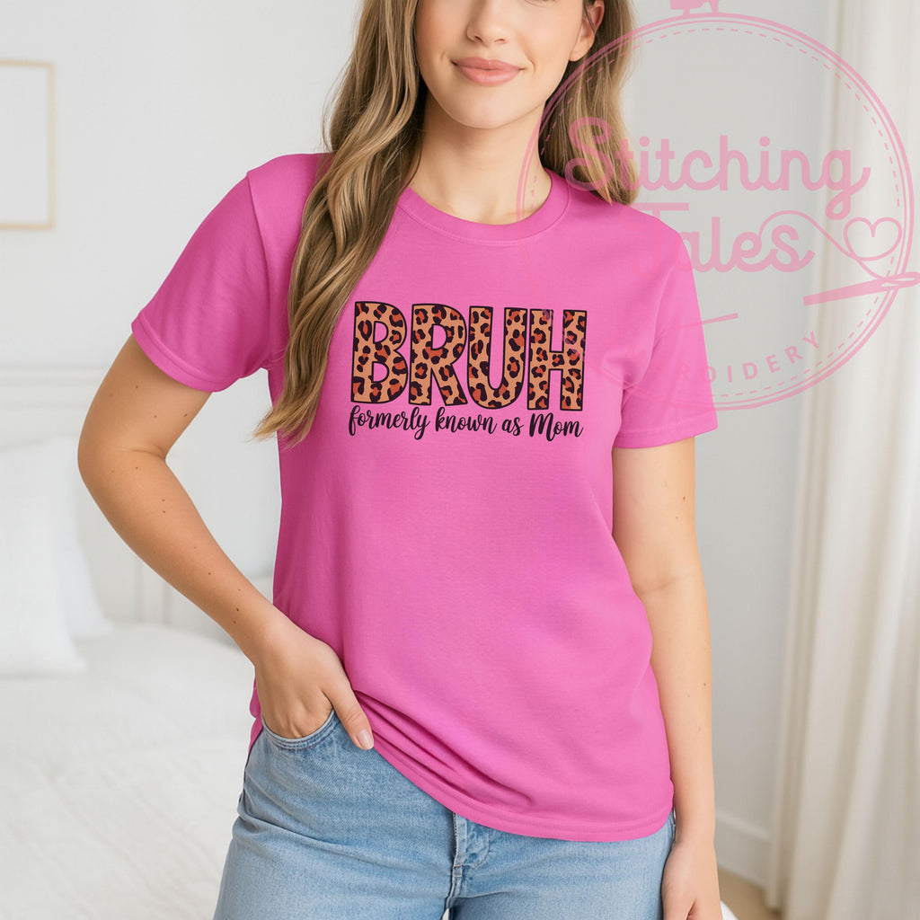 Bruh Mom Shirt, Leopard Print, Sarcastic Mom Tee, Gildan 64000